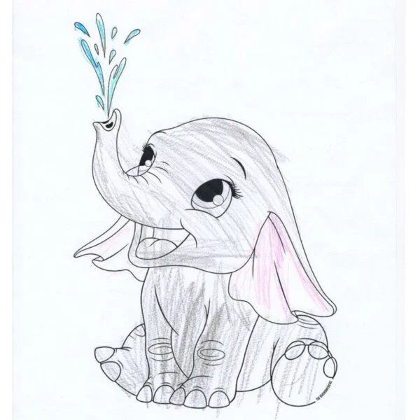 Цветной вариант раскраски милый слоненок