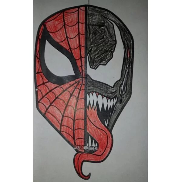 пример раскраски маска венома и человека-паука