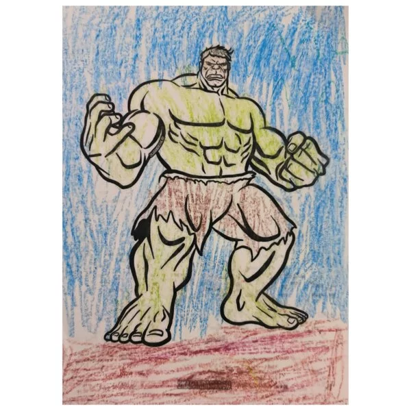 Цветной вариант раскраски зеленый халк