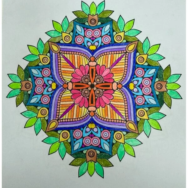 Цветной вариант раскраски мандала богатства