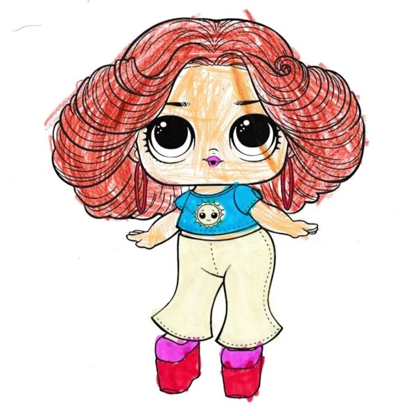 пример раскраски кукла лол прическа пышная