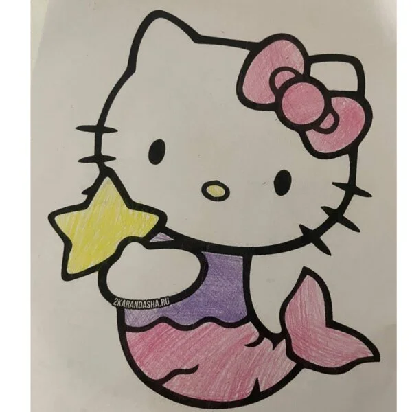Цветной вариант раскраски русалка хелло китти