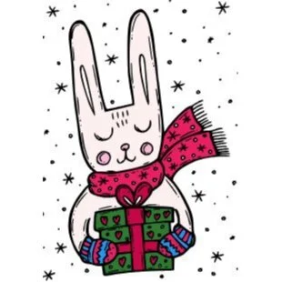 пример раскраски зайка с подарком в снегу